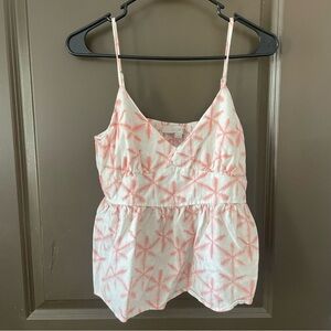 LOFT Ann Taylor Women's Coral and White Starfish Crop Top Peplum Size M